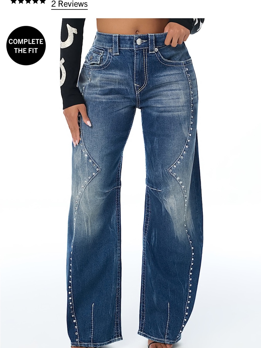 Women’s True Religion Wide Leg Stud-Trim Jeans - Blue